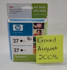 HP 27 Black Ink Print Cartridges Twin Pack 2 Hewlett-Packard Expired August 2008 picture