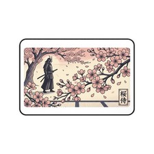 Samurai Under Cherry Blossoms Desk Mat | Sakura Warrior Mouse Pad picture
