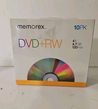 NEW 10PK Memorex DVD+RW Lot of 10 Discs Total 4X 4.7GB 120Min. With Jewel Case. picture