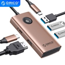 ORICO 5-in-1 USB C HUB Docking Station 4K HDMI w/ PD 60W USB 3.0 USB C Dock Gold picture