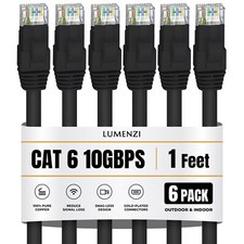 Cat 6 Ethernet Cable 6 Pack in 1 ft 10 Gbps Network Round Rj45 Black, Blue, Gray picture