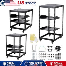 🔥10/15/20U Open Frame Network Server Rack w/Casters Shelves Wall,Mount Floor picture