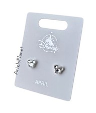  Disney Parks Mickey Mouse Ear Clear April Faux Birthstone Stud Earrings picture