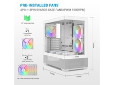 SAMA V40 White ATX Mid Tower PC Case, 6 Pre-Installed 120mm ARGB PWM Fans, Dual picture