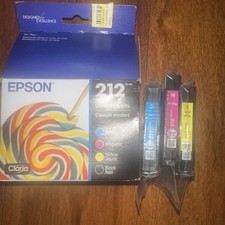 Genuine Epson 212 3  Cyan Yellow Magenta Colors Ink Tanks Exp. 7/2028 picture