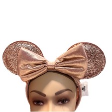 Disney Parks Minnie Mouse Ears Headband Rose Gold Sequin Bow picture