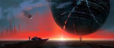 Landscape  art science fiction city futuristic sunset Custom Gaming Mat Desk picture