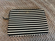 Kate Spade New York Black White Striped Laptop Sleeve Case Holder Zip Up picture