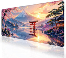 Extended Large Gaming Mouse Pad, Japanese Sunrise Mount Fuji Desk Mat, Pink Cher picture