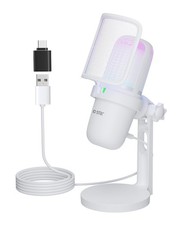 USB Microphone, White Gaming Mic with RGB Light, Touch Mute, Pop Filter, Card... picture