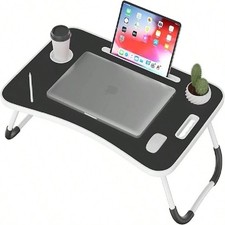 Sleek Portable Laptop Bed Tray Ergonomic Foldable Lap Desk with Tablet Slot Blac picture
