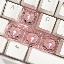 4PCS Transparent Cat Pink Keycaps Cute Custom RGB Backlit Heart-shaped - WHITE picture