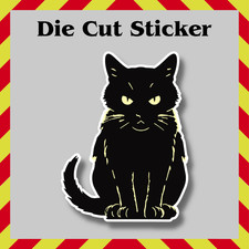 Black Cat Sticker, Waterproof Die Cut Vinylp Printed Decal, Grumpy Cat, Feral picture