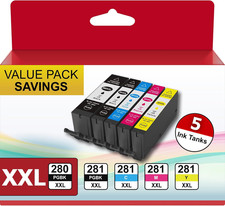 5 Pack High Yield 280XXL 281XXL Ink Cartridges w/Chip for Canon PIXMA TR8620a... picture