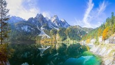Landscape forest nature fall clear water reflection Custom Gaming Mat Desk picture