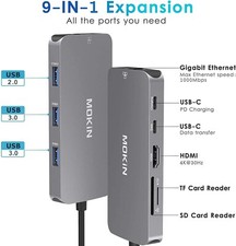 9in1 USB C Adapters with 3 USB Ports, HDMI, RJ45, 100W Charging, Card reader picture