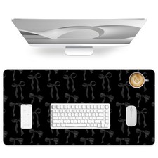 Bow Desk Mat, Black Pad PU Leather Large Keyboard Mat 31.5 x 15.7 picture