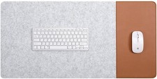 Felt Desk Pad & Leather Mouse Pad with Non-Slip Bottom(Brown White, 39.4x13.7in) picture