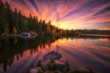 Landscape photography nature lake sunset boathouses Custom Gaming Mat Desk picture