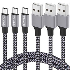 TAKAGI USB-C Cable 3 Pack 6ft Fast Charging Nylon Braided Type C Cord picture