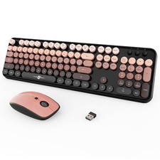 Wireless Keyboard and Mouse Combo, Retro Typewriter Style Black&Rose Gold picture