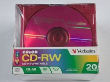 Verbatim Color Cd-rw 700MB 80 Min 2X-4X Rewritable Discs 20 Pack Slim Cases New picture