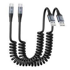USB C Cable 6ft, 2Pack USB A to USB C 3A Fast Charging, Coiled Type C 6FT Black picture