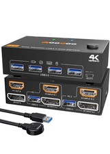 AOOCOO Low Power 2x2 Dual DP/HDMI USB 3.0 KVM Switch - Black picture