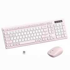 Wireless Keyboard and Mouse Combo, Full-Sized Quiet Wireless Keyboard Pink White picture