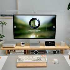Bamboo Dual Monitor Stand Riser Two-Tier Desk Shelf with Storage Ergonomic picture