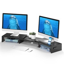 BONTEC Dual Monitor Stand Riser with Smartphone Holder, Adjustable Length & S... picture