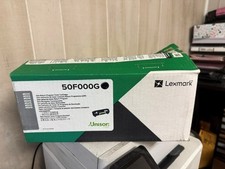50F000G OEM Lexmark GSA Black Return Program Toner. SEALED BOX, SMALL TEAR. picture