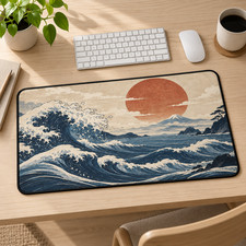 Japanese Wave Desk Mat, Mount Fuji Mouse Pad, Great Wave Office Decor picture