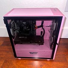 Custom/Whitebox Pink Gaming Tower Desktop PC AMD Ryzen Dedicated GPU Glass picture