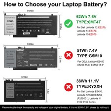 New 62Wh 6MT4T Battery For Dell Latitude E5470 E5570 7V69Y K3JK9 TXF9M US picture