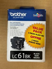 2 Pack Brother LC61BK 61 Genuine Ink Cartridges BLACK, NEW EXP 07/27 picture