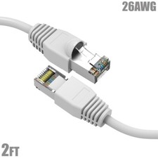 2FT Cat6A RJ45 Network LAN Ethernet SSTP Cable Shielded Copper Wire 26AWG White picture
