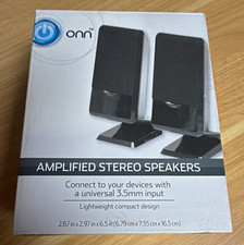 onn. Amplified Stereo Computer Speakers 2.0 Wired 3.5mm Jack Black ONA16AA008 picture