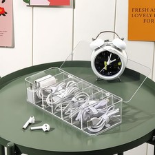 Clear Cable Organizer Storage Box with 7 Compartments，Plastic Cable Management B picture