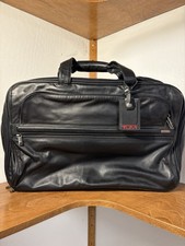 TUMI Black Leather Briefcase Expandable Travel Bag Large 14” x 22” vintage  picture