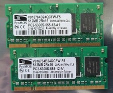 ProMOS 2x 512MB PC2-5300S DDR2-667 SO-DIMM V916764B24QCFW-F5 RAM Memory  picture