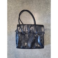 Vintage Buxton Black Faux Leather Laptop Bag Shoulder Tote Work Briefcase picture