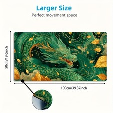 1 Large Gaming Mouse Pad with Green Golden Dragon and Golden Leaf Vein Chinese picture