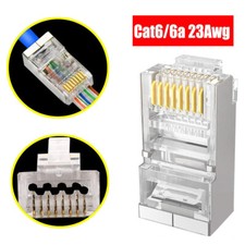 Shielded RJ45 Cat6 Cat6A Pass Through Connectors Gold Plated Ethernet Ends 8p8c picture