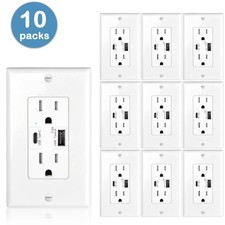 15-Amp Dual USB Type-C Charger Wall 2 Outlets Tamper Resistant Duplex Receptacle picture