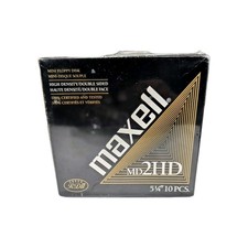 Vintage Maxell MD2HD 5.25 Floppy Disks 10 Pack 2HD 1.2MB DS HD Sealed  picture