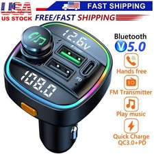 Bluetooth 5.0 Car Wireless FM Transmitter A dapter USB PD Charger AUX Hands LOT picture