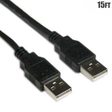 15FT USB 2.0 Type A Male to Male Sync Data Charge Cable Cord PC Laptop Black picture