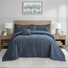Oversized King Bedspreads 128X120, Botanical, Navy picture