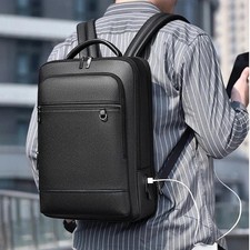 Men's Executive Pu Leather Laptop Backpack - USB Charging Business Briefcase picture